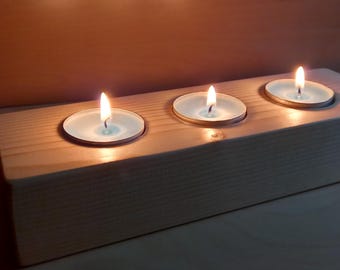 Portavelas de madera de abeto: acabado en cera de abejas, centro de mesa para velas