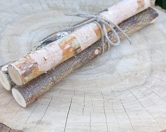 Juego de 3 manojos de troncos rústicos de abedul, ramas de madera natural cortadas a mano, decoración de bosque, centros de mesa