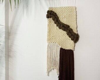 WABI SABI | woven minimalistic wall hanging in natural white and carob brown