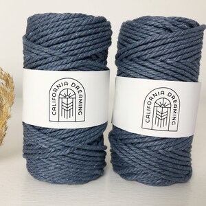 3mm Cotton Rope Twisted 3-Ply 50m recycled DIY Crafts Macrame Weaving Crochet Denim Blue