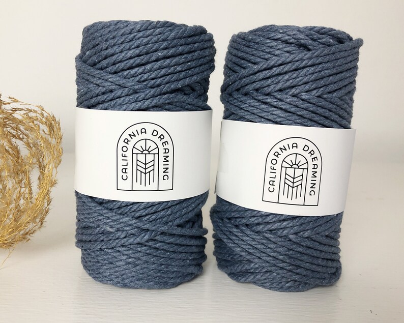 3mm Cotton Rope Twisted 3-Ply 50m recycled DIY Crafts Macrame Weaving Crochet Denim Blue