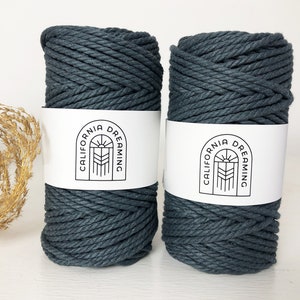 3mm Cotton Rope Twisted 3-Ply 50m recycled DIY Crafts Macrame Weaving Crochet Charcoal Grey