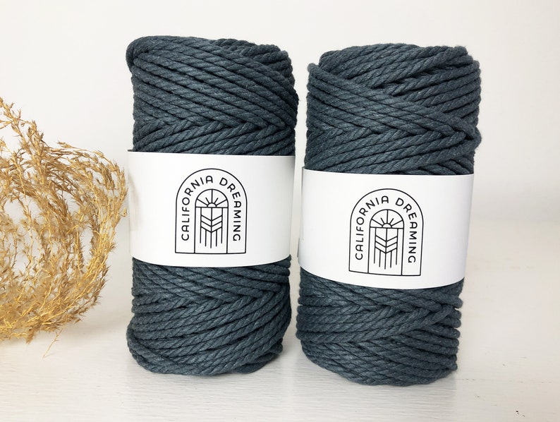 3mm Cotton Rope Twisted 3-Ply 50m recycled DIY Crafts Macrame Weaving Crochet Charcoal Grey