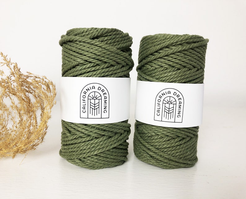 Cuerda de algodón torcido de 3 mm 50m reciclados Tejido de macramé Crochet Decoración Artesanía de bricolaje Avocado