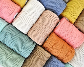 2mm Cotton Rope Twisted 3-Ply| 130m recycled| Various Colors