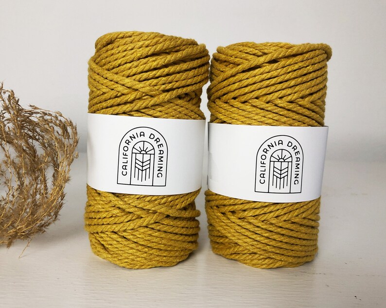 3mm Cotton Rope Twisted 3-Ply 50m recycled DIY Crafts Macrame Weaving Crochet Saffron Yellow