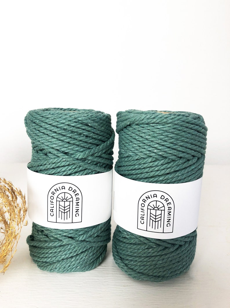 3mm Cotton Rope Twisted 3-Ply 50m recycled DIY Crafts Macrame Weaving Crochet Sage Blue