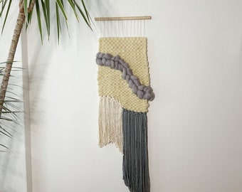 WABI SABI | woven minimalistic wall hanging in natural white and silver gray
