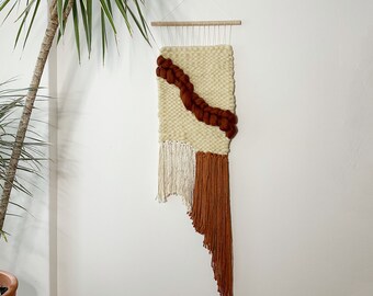 WABI SABI | woven minimalistic wall hanging in natural white and copper brown