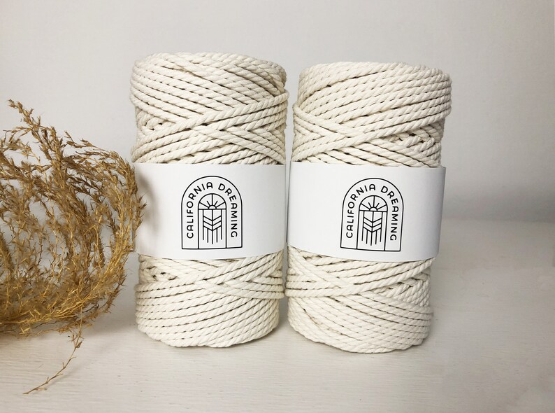 3mm Cotton Rope Twisted 3-Ply 50m recycled DIY Crafts Macrame Weaving Crochet Natural White