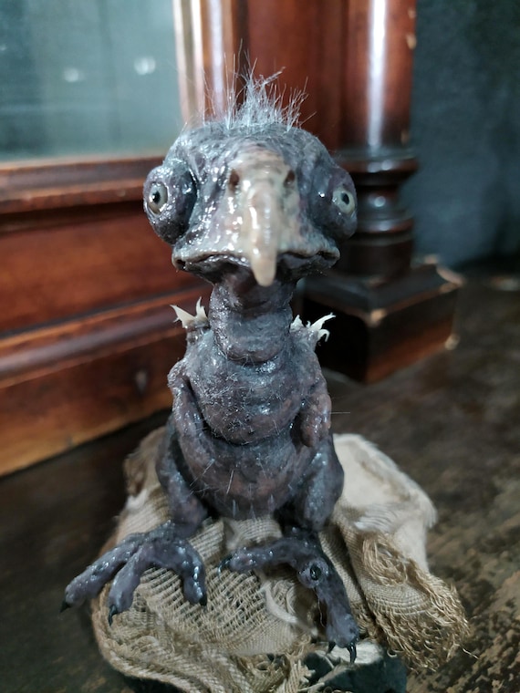 Baby Skeksis Platinum Silicone Sculpture, Dark Crystal Reborn Doll, Gothic Fan Art Figure & Fantasy Creature Toy