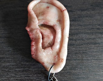 Halloween, Llavero oreja cortada, Tamaño natural, Silicona platino, Accesorio de terror, fx, zombie