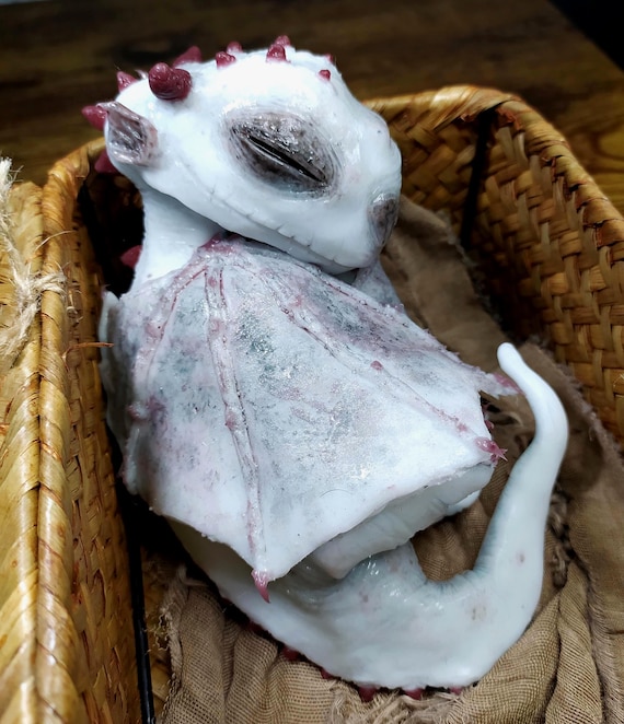 8" Baby Dragon Platinum Silicone Reborn Doll, Realistic Mythological Creature with Wicker Chest, Fantasy Gift