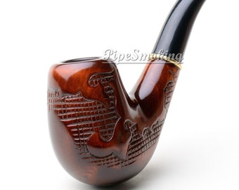 Full Bent Tobacco Pipe Handmade Ebony Wood Acrylic Stem Smooth Small P1008 