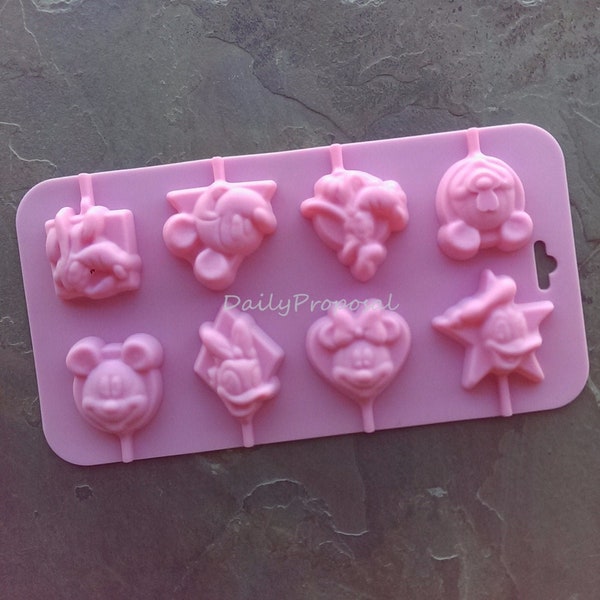 Mickey Minnie Mouse Goofy Donald Daisy Duck Popsicle Pop Silicone Mold Bakeware Cake Pastry Candy Lollipop Ice Cream Soap Making Food Craft