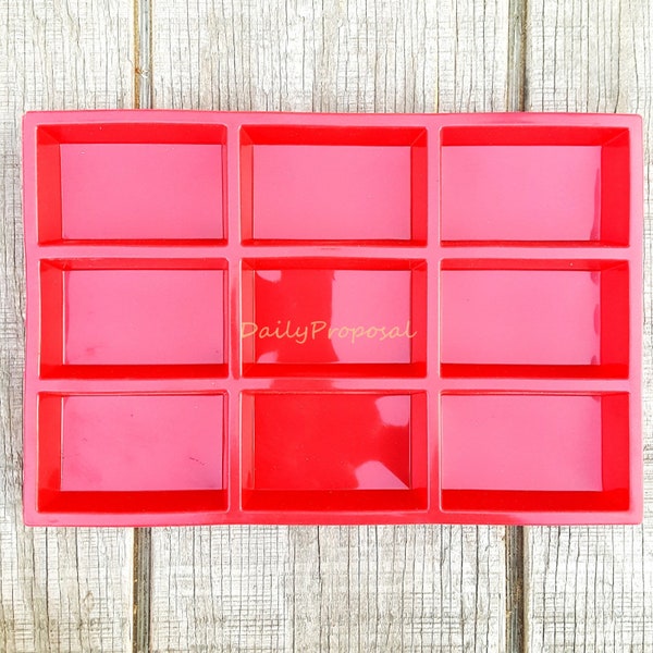 9 Cavity Rectangle Silicone Mold Tapered Bakeware Baking Cake Chocolate Brownie Candy Bar Soap Making Mould Tray Homemade Food Craft DIY