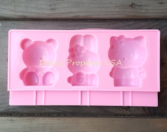 3 Kitty Kat Konijn Bunny Beer Ice Popsicle Pop Siliconen Mal Candy Pop IJs Zeep Maken Zelfgemaakt Food Craft Zelfgemaakt DIY