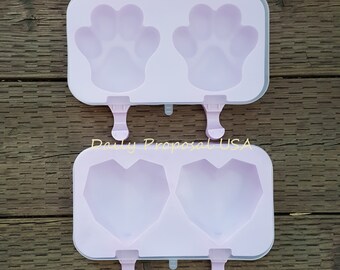 VENTA FINAL Molde de silicona para paletas de helado 2 en 1 con forma de pata o corazón, para yogur helado, caramelos, gelatina, golosinas de verano, comida casera, manualidades