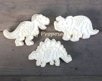 3 Large Dinosaur Fossil Cookie Cutter & Press Fondant Cake Decorating Soap Stamp Mold