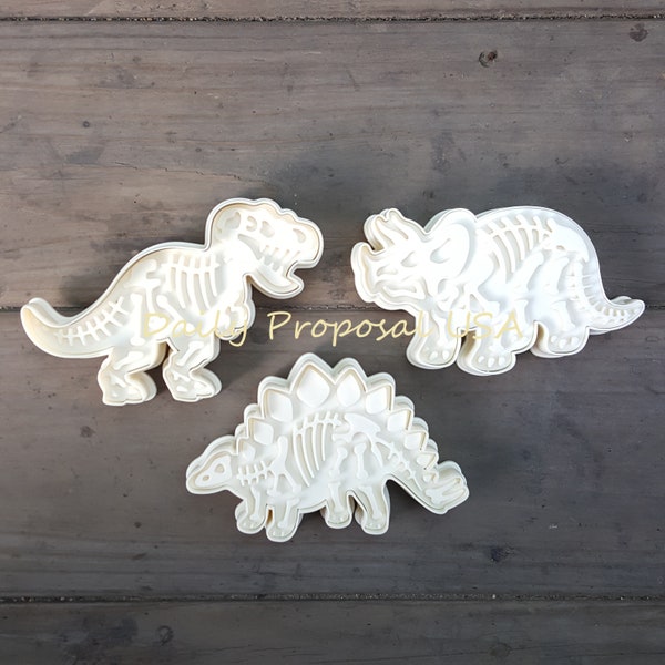 3 Large Dinosaur Fossil Cookie Cutter & Press Fondant Cake Decorating Soap Stamp Mold