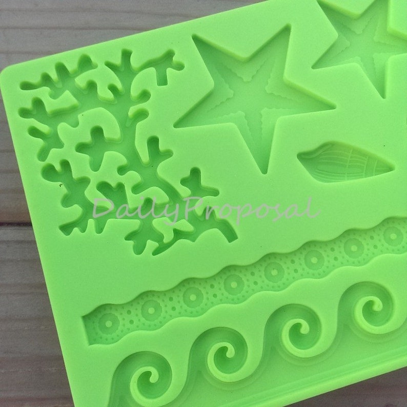 Under the Sea Silicone Embossing Mold Sea LIfe Ocean Wave Gum Paste Fondant Cake Lace Decorating Decorative Icing Sugar Craft Mat image 2