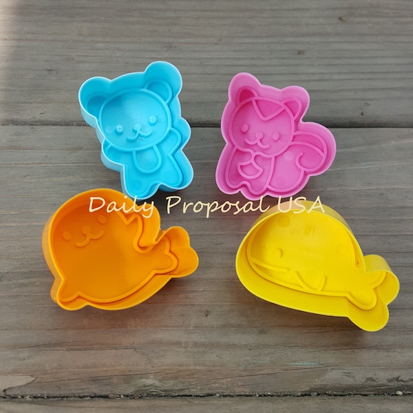 4 Pcs Rice Mold Cookie Press Pack Bear Squirrel Sea Lion Whale Shape Onigiri Sushi Press Bento Making Mold Bathbomb