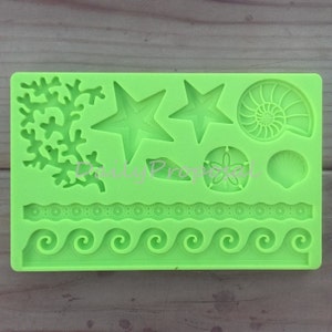 Under the Sea Silicone Embossing Mold Sea LIfe Ocean Wave Gum Paste Fondant Cake Lace Decorating Decorative Icing Sugar Craft Mat image 1