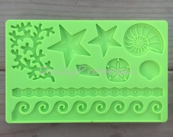 Onder de zee siliconen embossing schimmel zee LIfe oceaan golf kauwgom pasta fondant cake kant versieren decoratieve poedersuiker craft mat