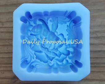 FINAL SALE Single Honey Bee on Flower Silicone Mold Soap Making Square Bar Homemade Craft Mould Tray
