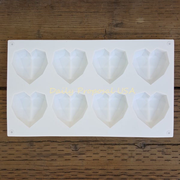 8 Heart Diamond Gemstone Silicone Mold Pastry Chocolate Ice Candy Butter Gelatin Soap Making Cake Decoration Fondant Craft