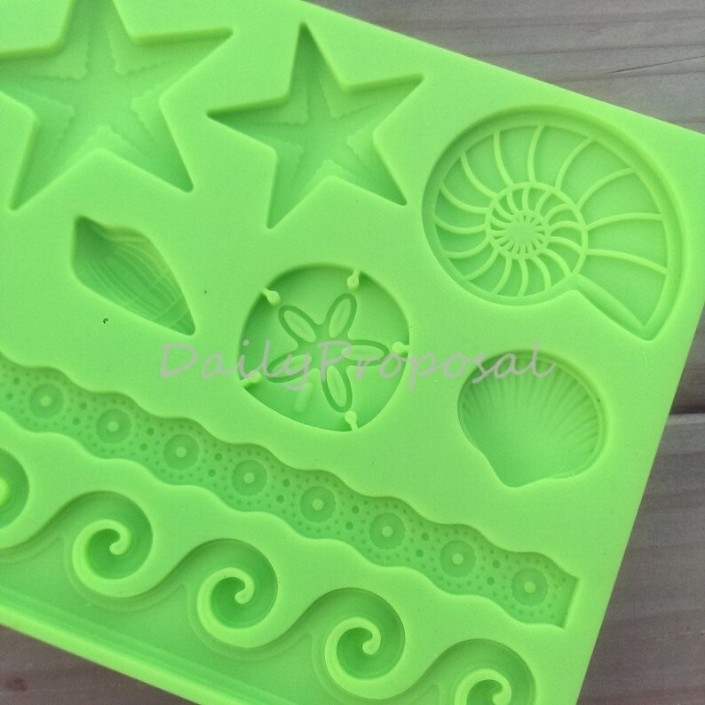 Under the Sea Silicone Embossing Mold Sea LIfe Ocean Wave Gum Paste Fondant Cake Lace Decorating Decorative Icing Sugar Craft Mat image 3