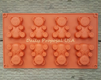 8-Cavity Teddy Bear Silicone Mold Bakeware Baking Cake Chocolate Cookie Candy Ice Butter Soap Making Craft Mould Tray