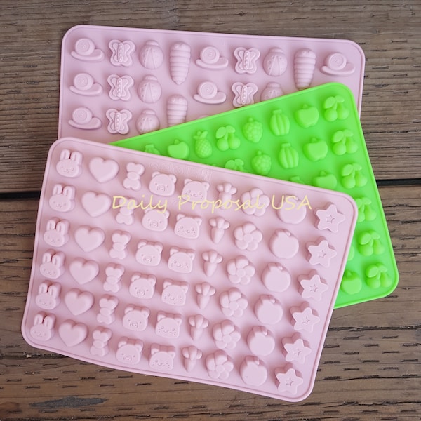 Mini Silicone Mold Bunny Hear Cat Carrot Daisy Apple Star Lady Bug Cocoon Banana Berry Apple Chocolate Candy Gelatin Ice Soap Homemade Craft