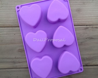 6 Heart Flat Bottom Non-Tapered Silicone Mold Flower Bakeware Pastry Chocolate Ice Candy Butter Jello Soap Making Cake Decoration Fondant