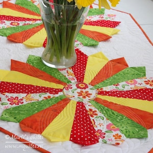 Table Runner Rectangle, Yellow White Green Orange Quilted Table Topper, Table Decor, Table cloth, Home Decor image 1