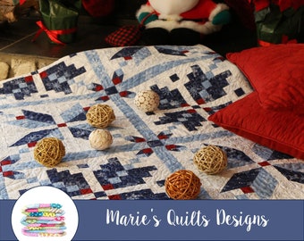 PDF Christmas Queen Quilt Pattern, Digital, Blue, Star, Norwegian