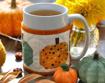 Fabric Quilted Mug Warmer, Fall Pumpkin Decor