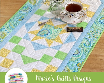 Summer Easy Table Runner Pattern PDF Digital, Star Block Quilt, Table Cover, Spring