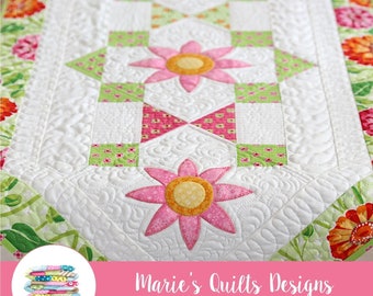 Spring Flower Applique Table Runner Pattern PDF Digital, Block Quilt , Table Cover, Summer, Easy