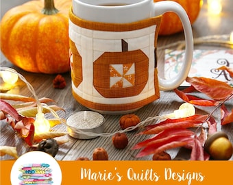 Mug Warmer Quilt Block PDF Pattern, Pumpkin Spice Cozy (Digital Download)