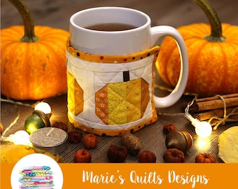 Tassenwärmer PDF Digitales Quilt-Block einfaches Schnittmuster, Pumpkin Spice, Schal, Herbst, Thanksgiving, gequiltet