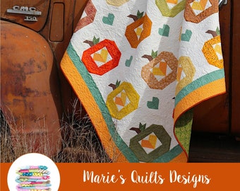 Pumpkin Harvest Quilt Pattern PDF, Fall Thanksgiving (Digital Download)