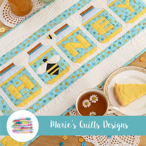 Honey Table Runner Pattern PDF Digital, Bee Block Quilt , Table Cover, Spring Summer