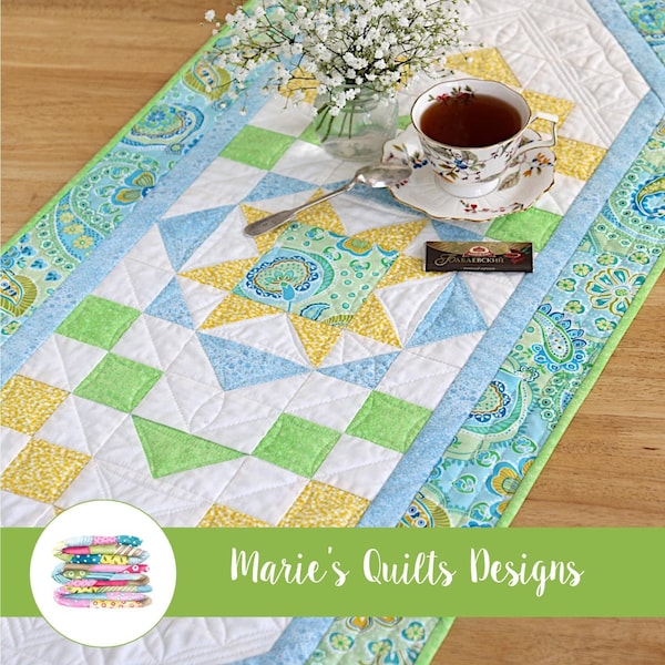 Summer Easy Table Runner Pattern PDF Digital, Star Block Quilt, Table Cover, Spring