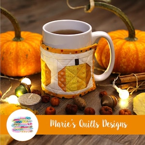 Mug Warmer PDF Digital Quilt Block Simple Sewing Pattern, Pumpkin Spice, Scarp, Fall, Thanksgiving, Quilted image 1