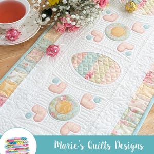 Easter Floral Egg Scrap Quilt Table Runner Pattern (PDF Digital)