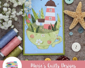 Lighthouse Fabric Postcard, Quilt Block Applique Sewing Pattern (PDF Digital)