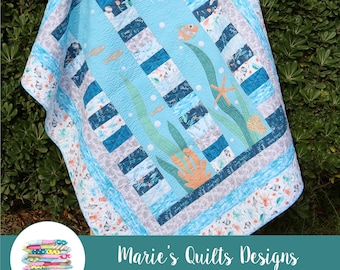 Ocean Applique Baby Quilt Pattern, Sea Scrap Block (PDF Digital)