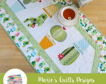 Cactus Table Runner Quilt Pattern, Applique Blocks (PDF Pattern)