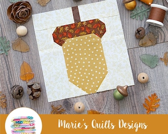 Acorn PDF Quilt Block Simple Pattern, 3 size Blocks, Fall, Thanksgiving